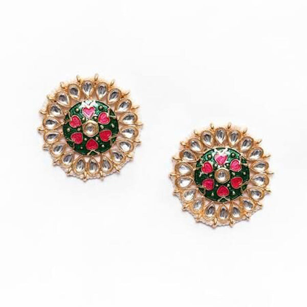 House Of Ree Peacock Green and Pink Stud Earring Tops for Womens | Women | Girls ER159