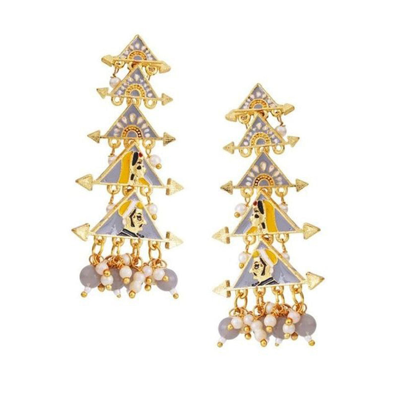 House Of Ree New Partywear Gray Raja Rani Meenakari Drop Earrings for Womens | Women | Girls ER105