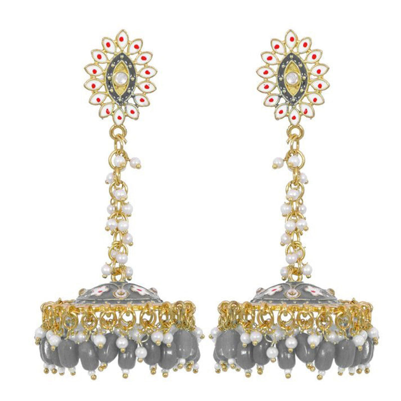 House Of Ree Stylish Partywear Gray Meenakari Jhumki Earrings for Womens | Women | Girls ER120