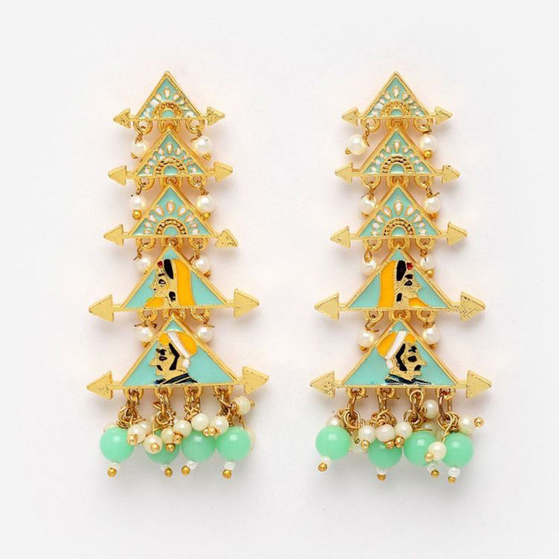 House Of Ree New Partywear Light Green Raja Rani Meenakari Drop Earrings for Womens | Women | Girls ER106