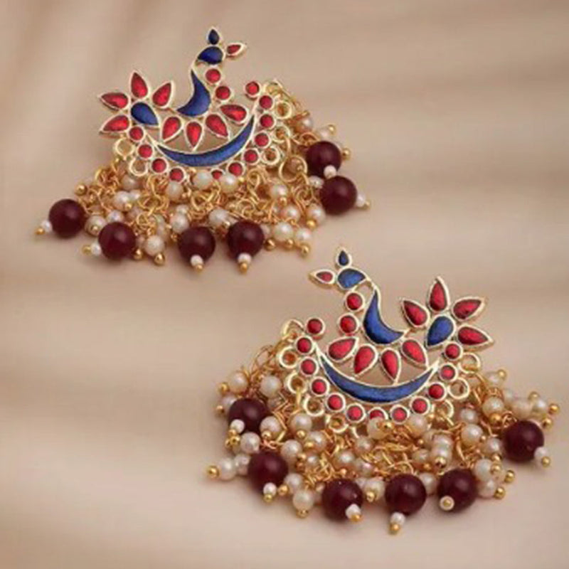 House Of Ree New Stylish Maroon and Blue Meenakari Studs Earrings for Womens | Women | Girls ER101