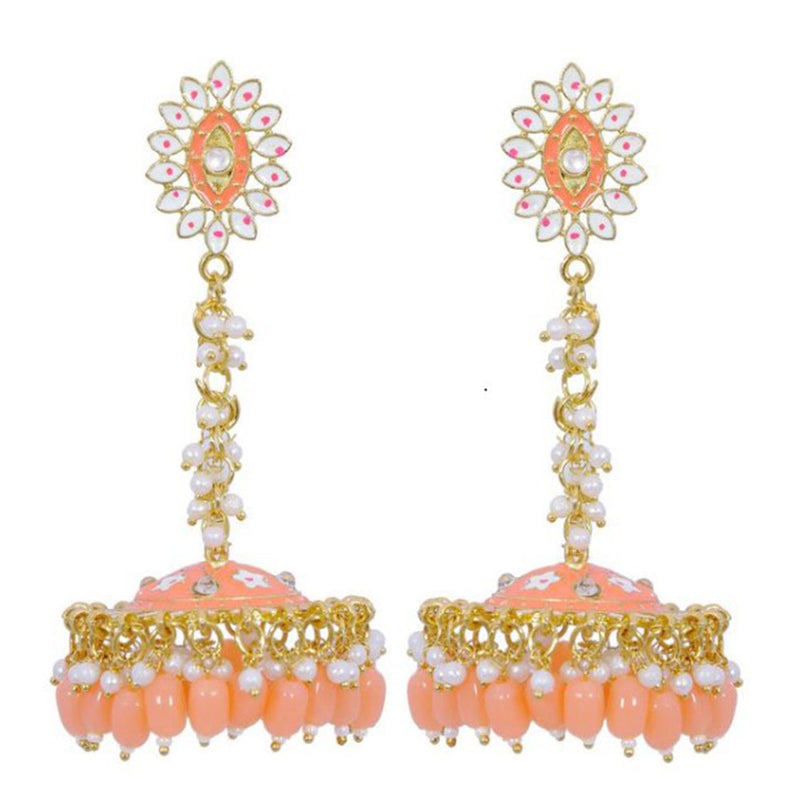 House Of Ree Stylish Partywear Orange Meenakari Jhumki Earrings for Womens | Women | Girls ER117