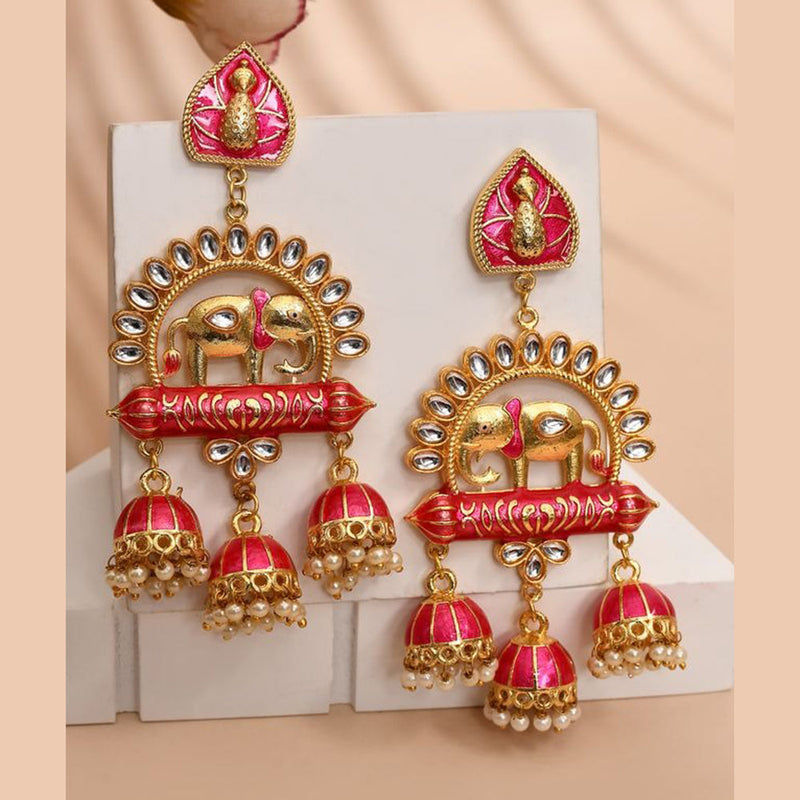 House Of Ree Elephant Shape Dark Pink Jhumki Drop Earrings for Womens | Women | Girls ER135