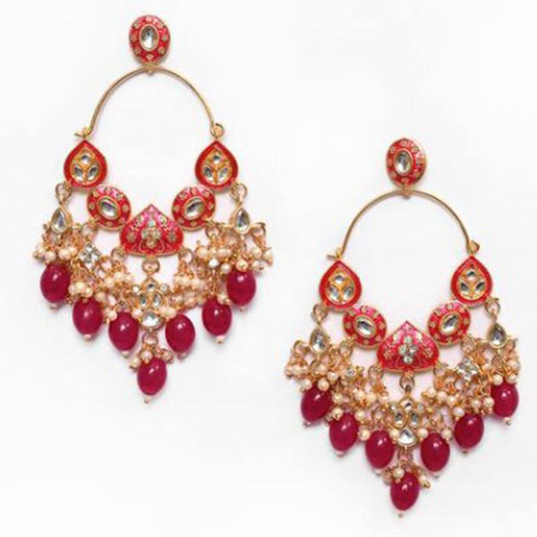 House Of Ree New Stylish Ethnic Partywear Pink Hoops Kundan Earrings for Womens | Women | Girls ER143