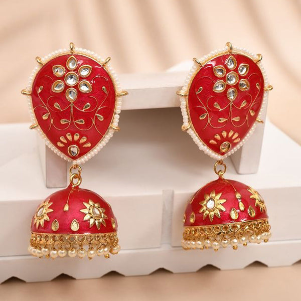 House Of Ree Red Jhumka Earrings for Womens for Ethnic Party | Women | Girls ER146