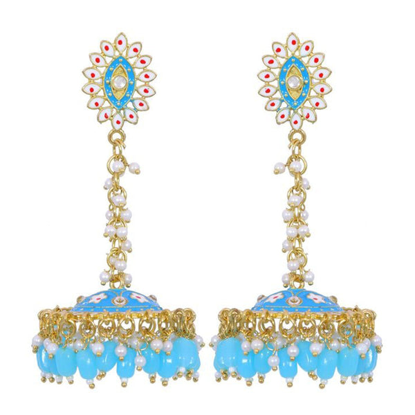 House Of Ree Stylish Partywear Sky Blue Meenakari Jhumki Earrings for Womens | Women | Girls ER119