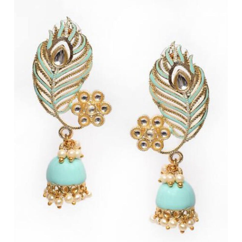 House Of Ree Peacock Feather Pattern Sky Blue Jhumki Drop Earrings for Womens | Women | Girls ER130