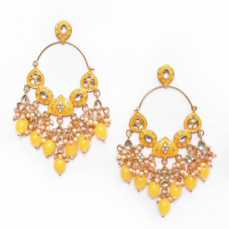 House Of Ree New Stylish Ethnic Partywear Yellow Hoops Kundan Earrings for Womens | Women | Girls ER140