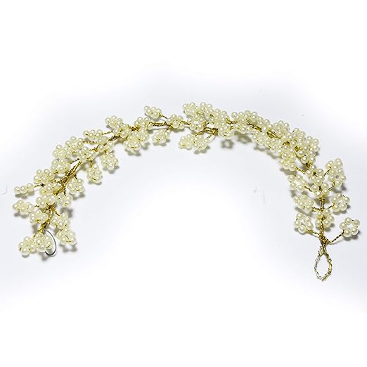 HP HIGH PROFILE Gold and White Floral Pearl Hair Accessories Bridal Wedding Headband, Hair Vine and Headpiece Floral Hair Accessories Wedding jewellery For Girls and Women - 1 Pc