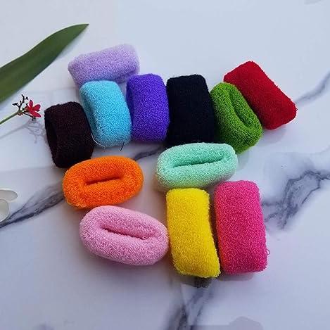 HP HIGH PROFILE Cotton Woollen Bun Ponytail Extra Soft Thick Rubber Bands for Women (Small) - Pack of 12 (Multicolour)