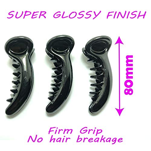 HP HIGH PROFILE Banana Hair Clutcher/Mirchi Hair Clip/Claw Clip for Women and Girls (Medium, Black) - Pack of 3