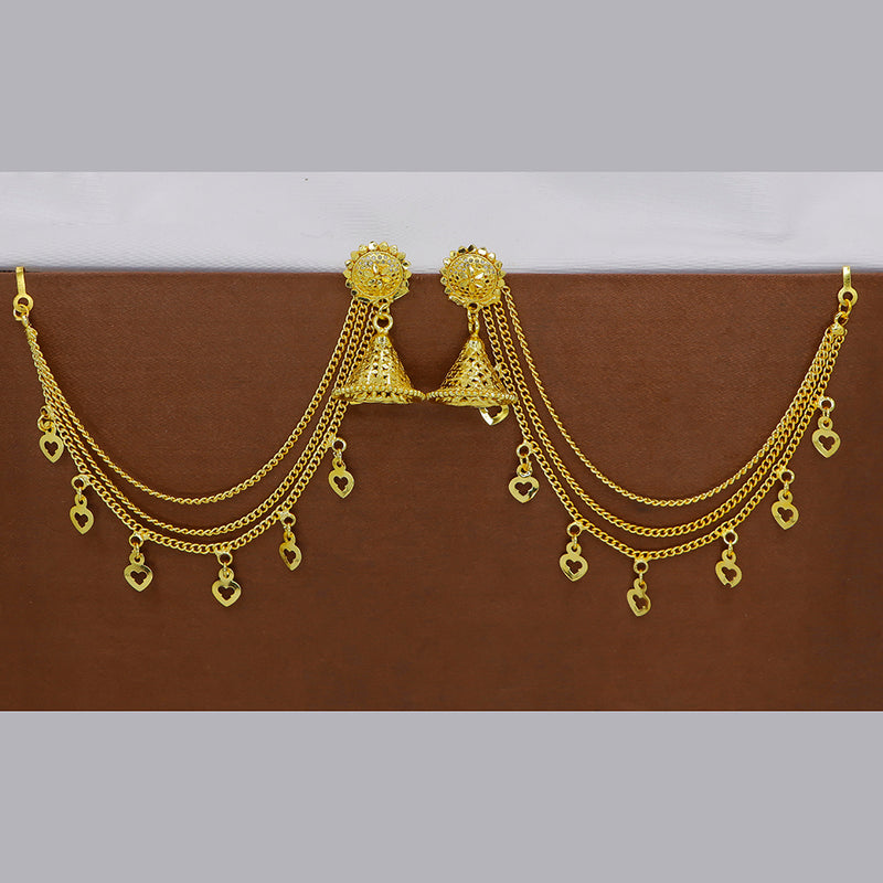 Mahavir  Gold Plated Jhumki Earrings With Kan Chain