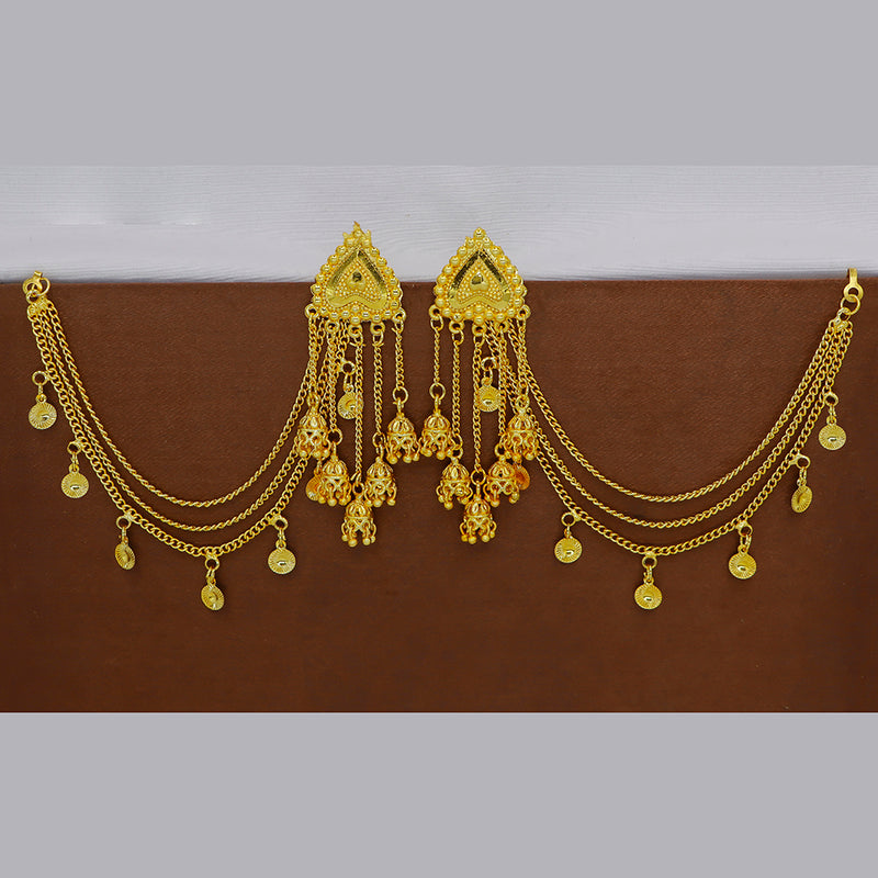 Mahavir  Gold Plated Jhumki Earrings With Kan Chain