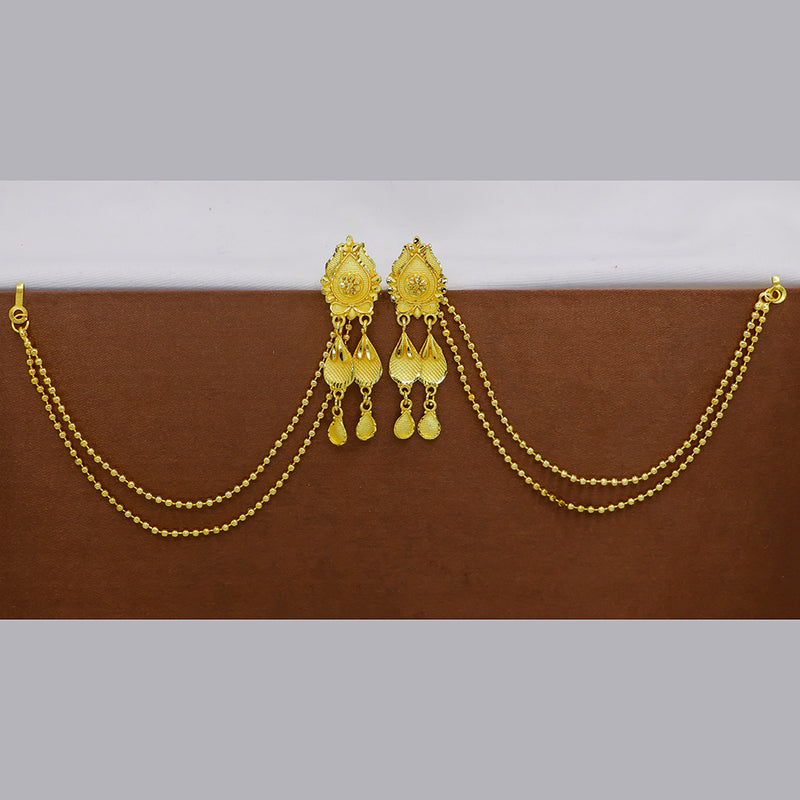 Mahavir  Gold Plated Jhumki Earrings With Kan Chain