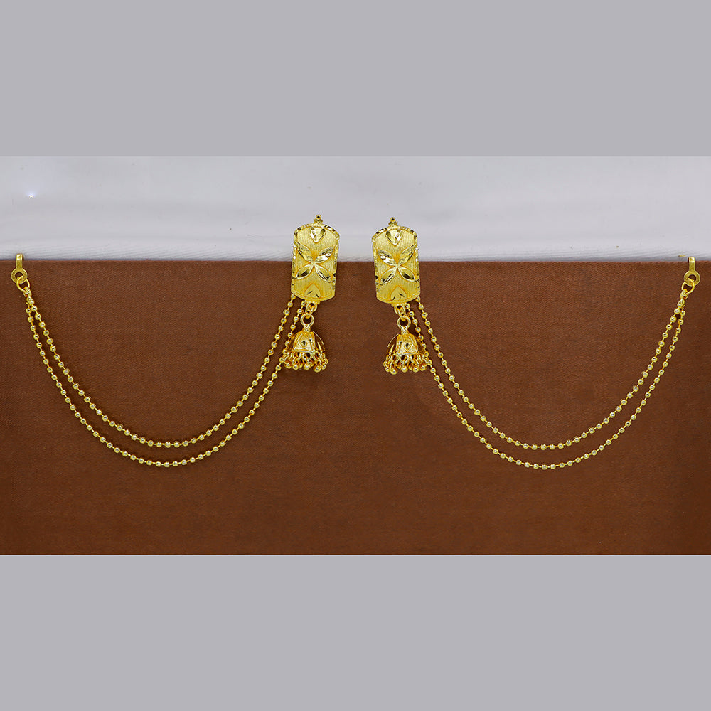 Mahavir  Gold Plated Jhumki Earrings With Kan Chain