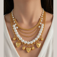 Bevy Pearls Royal Beads And Heart Multi Layer Of Necklace 