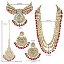 Etnico Traditional 18K Gold Plated Kundan & Pearl Studded Bridal Choker Necklace Jewellery Set With Earrings & Maang Tikka for Women(IJ325M)