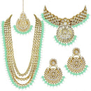 Etnico Traditional 18K Gold Plated Kundan & Pearl Studded Bridal Choker Necklace Jewellery Set With Earrings & Maang Tikka for Women(IJ325Mint)