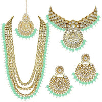 Etnico Traditional 18K Gold Plated Kundan & Pearl Studded Bridal Choker Necklace Jewellery Set With Earrings & Maang Tikka for Women(IJ325Mint)