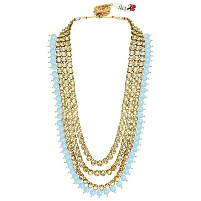 Etnico Traditional 18K Gold Plated Kundan & Pearl Studded Bridal Choker Necklace Jewellery Set With Earrings & Maang Tikka for Women(IJ325Sb)