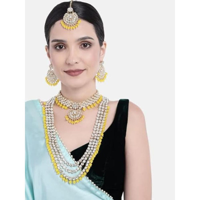 Etnico Traditional 18K Gold Plated Kundan & Pearl Studded Bridal Choker Necklace Jewellery Set With Earrings & Maang Tikka for Women(IJ325Y)