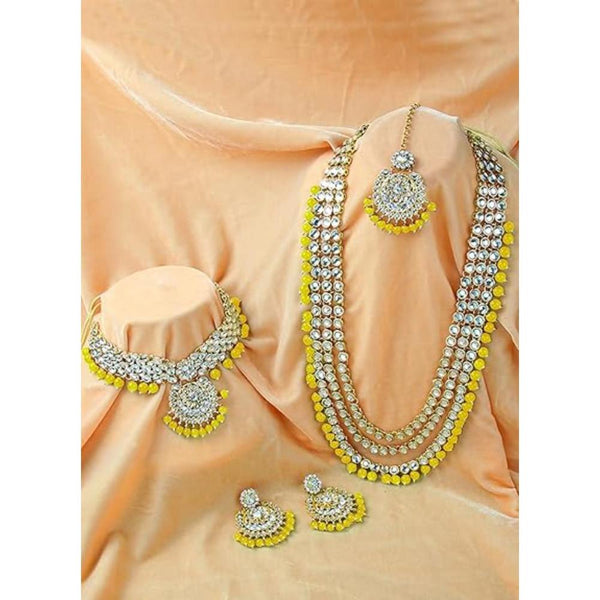 Etnico Traditional 18K Gold Plated Kundan & Pearl Studded Bridal Choker Necklace Jewellery Set With Earrings & Maang Tikka for Women(IJ325Y)