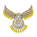 Etnico Traditional 18K Gold Plated Kundan & Pearl Studded Bridal Choker Necklace Jewellery Set With Earrings & Maang Tikka for Women(IJ325Y)