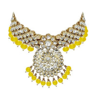 Etnico Traditional 18K Gold Plated Kundan & Pearl Studded Bridal Choker Necklace Jewellery Set With Earrings & Maang Tikka for Women(IJ325Y)