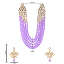 Etnico Rhodium Plated 5 Layer Faux Mother-of-pearl and Kundan Rani Haar Necklace Jewellery Set with Earrings for Women (IJ350Z) (Purple)