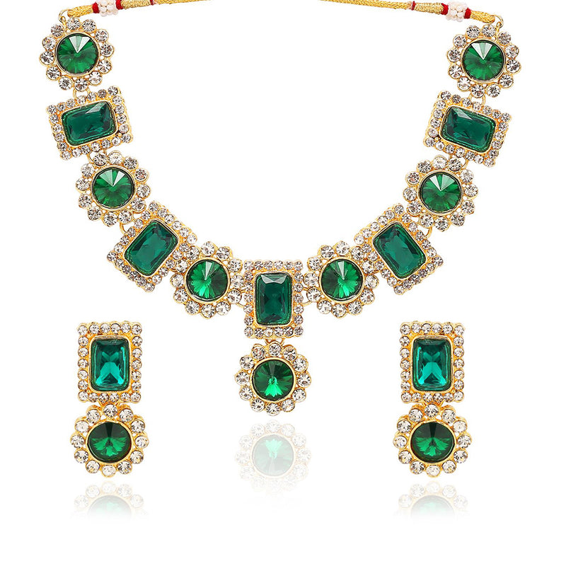 Etnico Gold Plated Traditional Stone Studded Necklace Jewellery Set For Women (IJ353G)