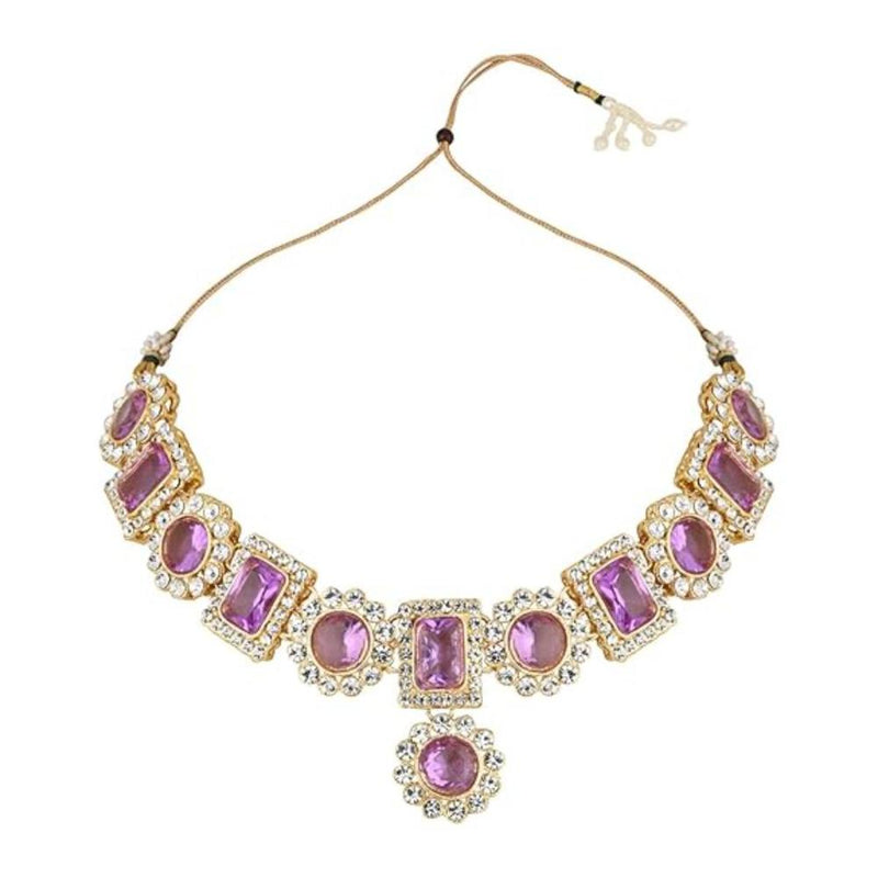 Etnico Gold Plated Traditional Stone Studded Choker Necklace With Earrings Set For Women (IJ353Pu)