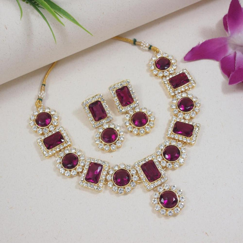 Etnico Gold Plated Traditional Stone Studded Choker Necklace With Earrings Set For Women (IJ353Wi)