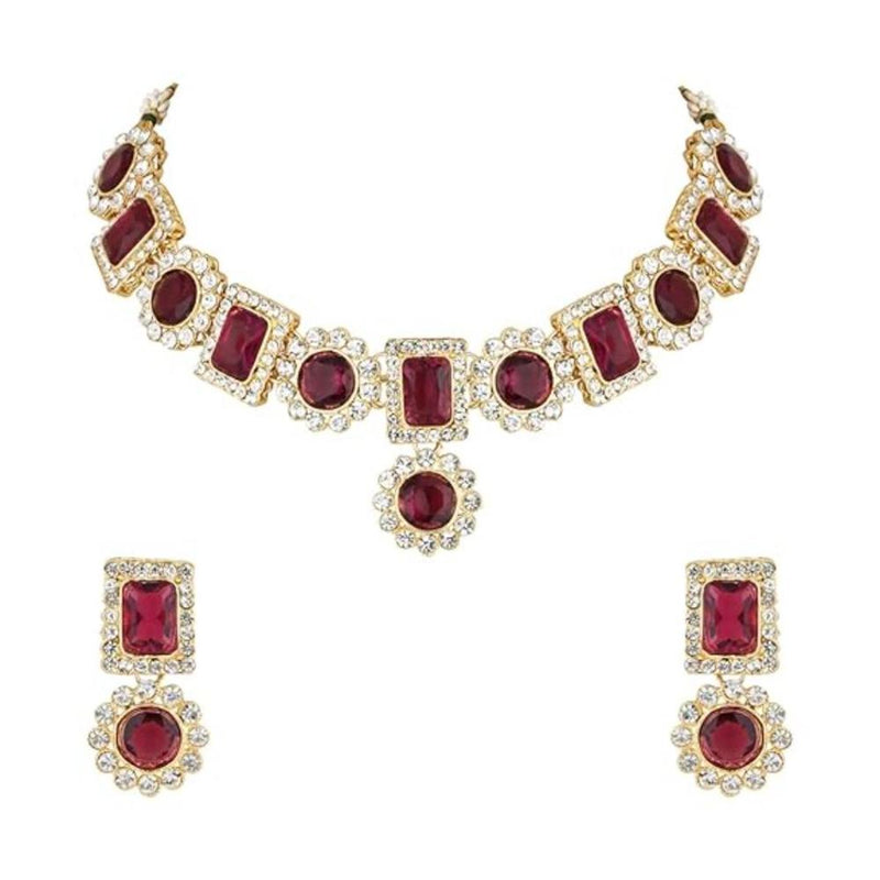 Etnico Gold Plated Traditional Stone Studded Choker Necklace With Earrings Set For Women (IJ353Wi)