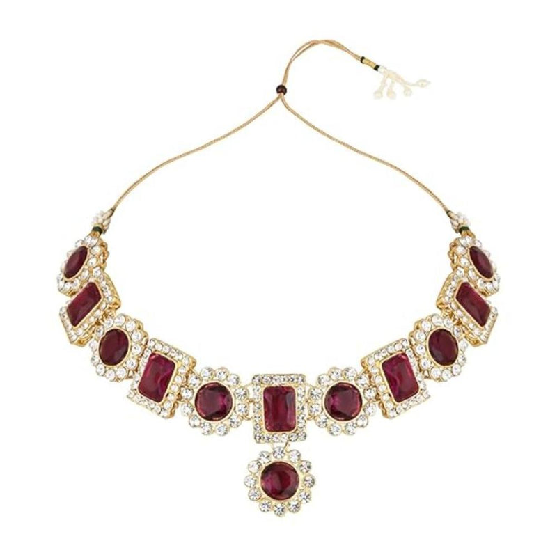 Etnico Gold Plated Traditional Stone Studded Choker Necklace With Earrings Set For Women (IJ353Wi)