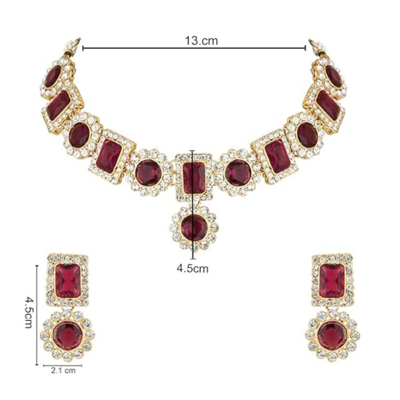 Etnico Gold Plated Traditional Stone Studded Choker Necklace With Earrings Set For Women (IJ353Wi)