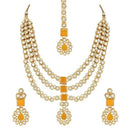 Etnico 18K Gold Plated Traditional Kundan Necklace Jewellery Set with Earrings & Maang Tikka for Women And Girls (IJ357Y)