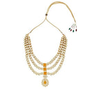 Etnico 18K Gold Plated Traditional Kundan Necklace Jewellery Set with Earrings & Maang Tikka for Women And Girls (IJ357Y)