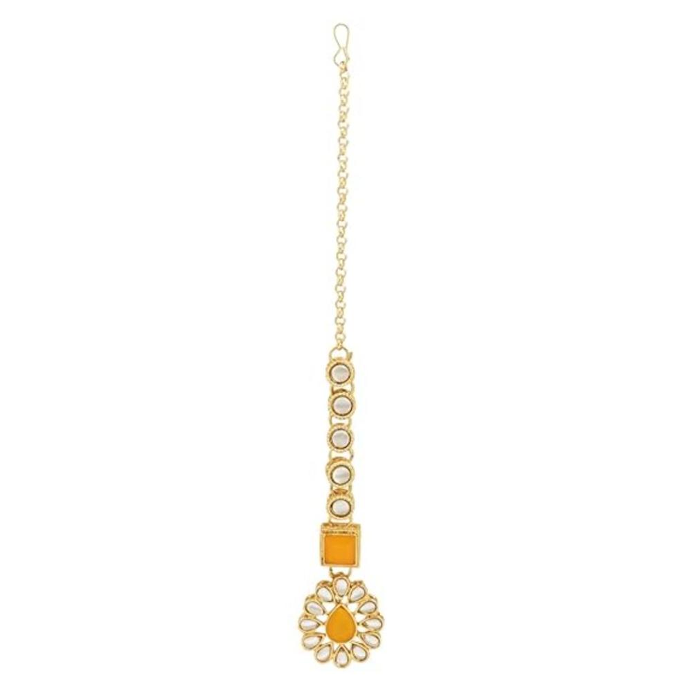 Etnico 18K Gold Plated Traditional Kundan Necklace Jewellery Set with Earrings & Maang Tikka for Women And Girls (IJ357Y)