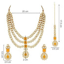 Etnico 18K Gold Plated Traditional Kundan Necklace Jewellery Set with Earrings & Maang Tikka for Women And Girls (IJ357Y)