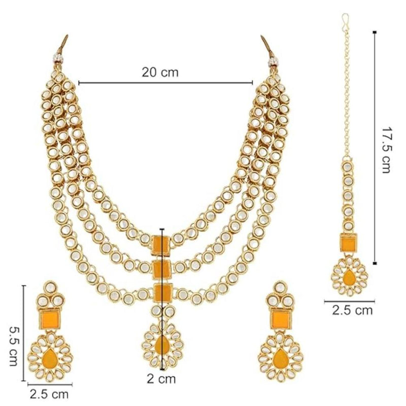 Etnico 18K Gold Plated Traditional Kundan Necklace Jewellery Set with Earrings & Maang Tikka for Women And Girls (IJ357Y)