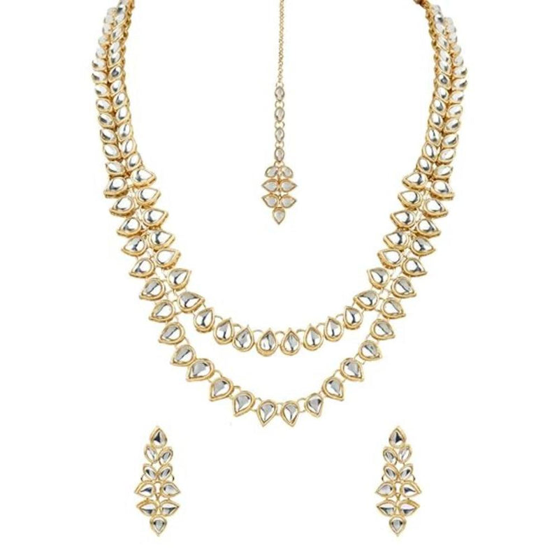 Etnico 18K Gold Plated Traditional Kundan Necklace Jewellery Set with Earrings & Maang Tikka for Women (IJ358W)