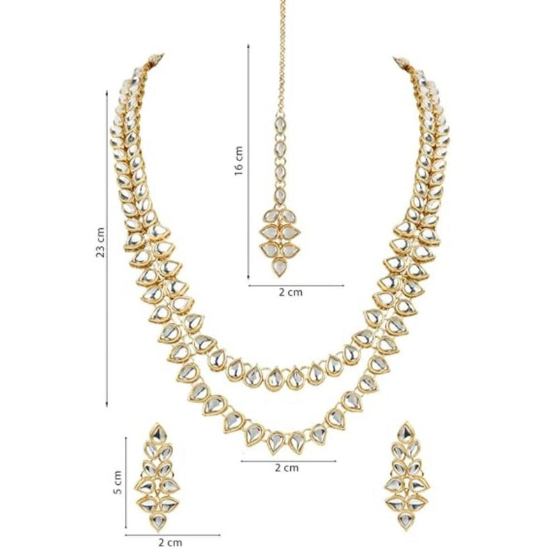 Etnico 18K Gold Plated Traditional Kundan Necklace Jewellery Set with Earrings & Maang Tikka for Women (IJ358W)