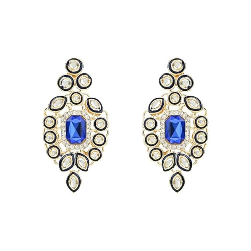 Etnico Gold Plated Traditional Kundan & Stone Studded Choker Necklace Jewellery with Earrings & Maang Tikka Set for Women (IJ359Bl)