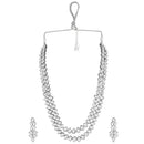 Etnico Silver Plated Traditional 2 Layered Long Kundan Studded Necklace Jewellery Set with Earrings for Women And Girls (IJ363S)