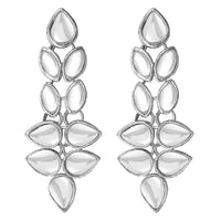 Etnico Silver Plated Traditional 2 Layered Long Kundan Studded Necklace Jewellery Set with Earrings for Women And Girls (IJ363S)