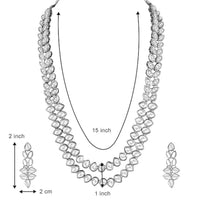Etnico Silver Plated Traditional 2 Layered Long Kundan Studded Necklace Jewellery Set with Earrings for Women And Girls (IJ363S)