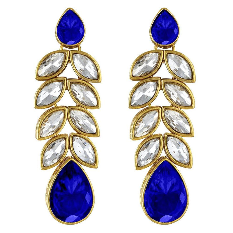 Etnico Gold Plated Traditional Blue Stone Studded Necklace Jewellery Set with Dangle Earrings For Women and Girls (IJ364Bl)