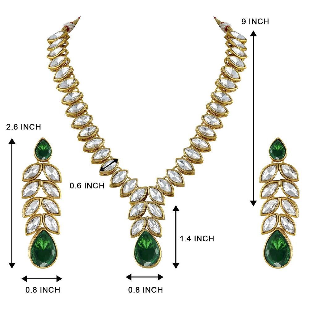 Etnico Gold Plated Traditional Blue Stone Studded Necklace Jewellery Set with Dangle Earrings For Women and Girls (IJ364G)