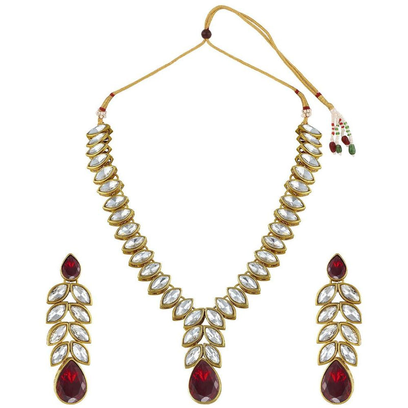 Etnico Gold Plated Traditional Blue Stone Studded Necklace Jewellery Set with Dangle Earrings For Women and Girls (IJ364M)