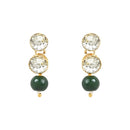 Etnico Gold Plated Traditional Stunning White Stone Studded Layered Pearl Necklace Jewellery Set with Earrings For Women and Girls (IJ365G)